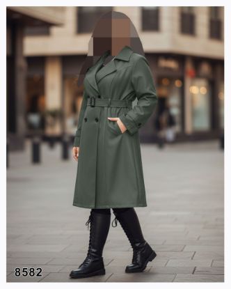 تصویر بارانی یقه انگلیسی بلند سبز 8582