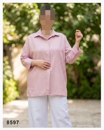 تصویر شومیز پشت بلند دکمه مخفی صورتی 8597