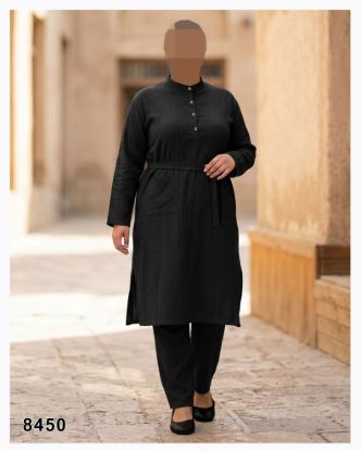 تصویر کفتان یقه ایستاده چاکدار مشکی 8450