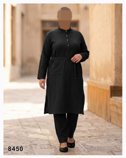 تصویر کفتان یقه ایستاده چاکدار مشکی 8450