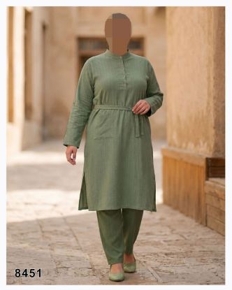 تصویر کفتان یقه ایستاده چاکدار سبز 8451