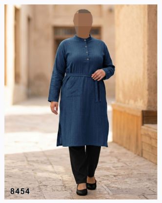 تصویر کفتان یقه ایستاده چاکدار سرمه ای 8454